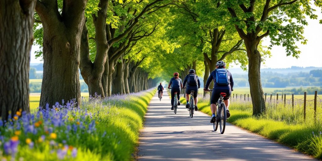 Fahrradfahrer auf malerischem Radweg in Deutschland.