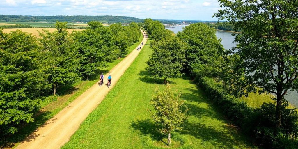 Zwei Radfahrer auf dem Nord-Ostsee-Kanal Radweg.