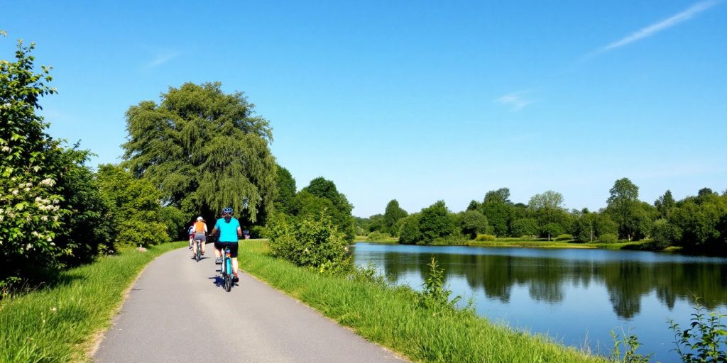 Fahrradfahrer am Steinhuder Meer bei schönem Wetter.